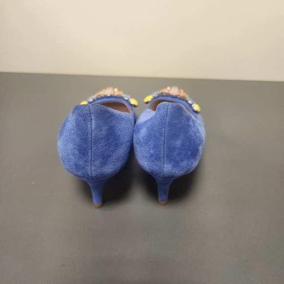 J. Crew COLLECTION Dulci Suede Kitten Heels Jeweled  Blue Italy Sz 5 - Picture 6 of 10